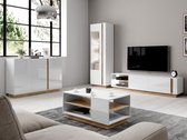 TV-meubel MURARI - 2 deuren en 2 nissen - met ledverlichting - Hoogglans wit en eiken L 187.5 cm x H 45.5 cm x D 40 cm