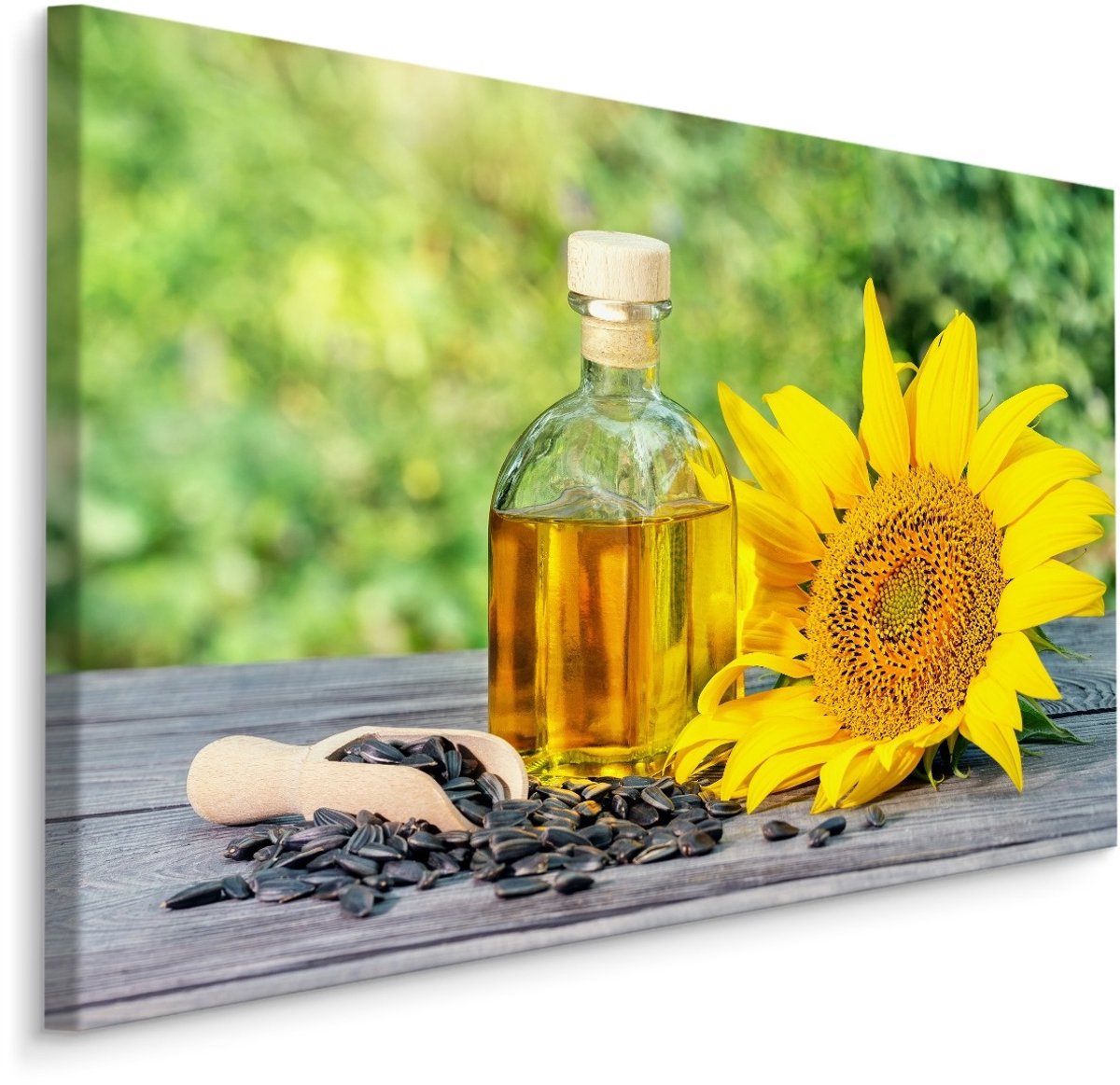karo-art Schilderij - Zonnebloem en olie, multi-gekleurd, premium print Multikleur