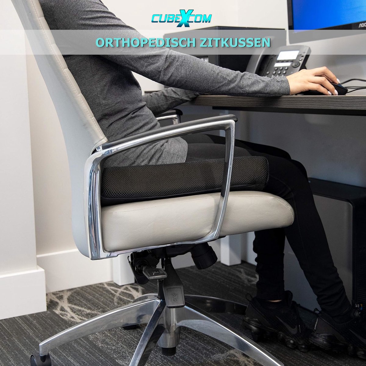 CUBEXCOM® Zitkussen, Orthopedisch Ergonomisch Traagschuim Stoelkussen, Rolstoelkussen, Zitkussen Bureaustoel, Comfortabel Memory Foam Steunkussen, Wigkussen, Bureaustoelkussen, Autostoelkussen, Stuitkussen, İschiaskussen, Zwangerschapskussen,VIERKANT – foto 3
