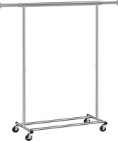 SONGMICS Porte-vêtements en métal robuste, chargeable jusqu'à 90 kg, porte-manteau à roulettes, pliable, longueur 92-132 cm, chromé, industriel HSR13S