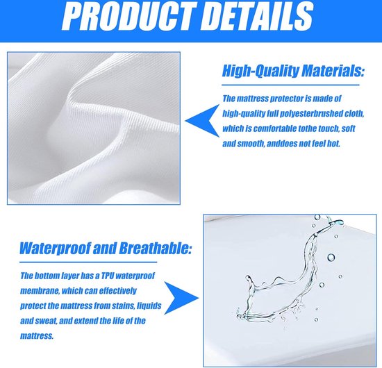 Protège-matelas Imperméable 90x200 Cm - TPU étanche, Tissu Respirant - Pour Matelas Jusqu'à 30 Cm D'épaisseur - Lavable Machine - Certifié OEKO-TEX - 13