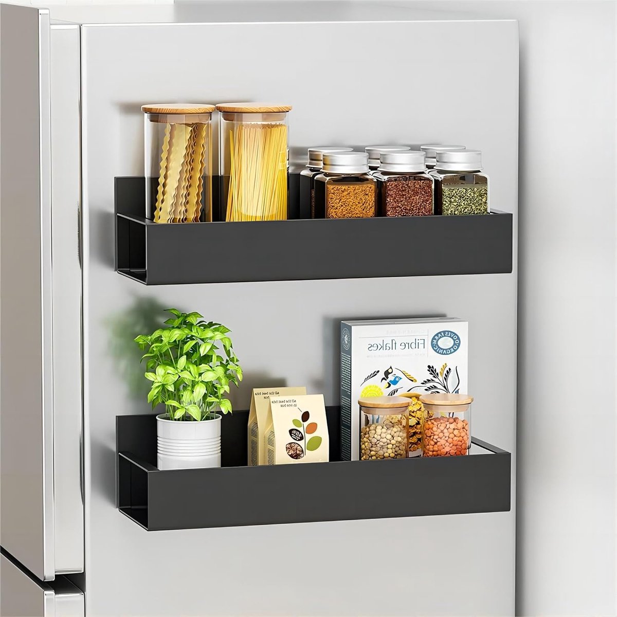 SONGMICS Magnetisch kruidenrek, set van 4, 2 grote en 2 kleine planken, kruidenorganizer zonder boren, magnetische plank, voor keuken, koelkast, magnetron, wasmachine, crèmewit KCS061W01