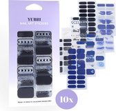 YUBBI Nail Art Nagel Stickers - Nail Wraps - Stencils - Zelfklevend - 10 Vellen - Blauw Assortiment