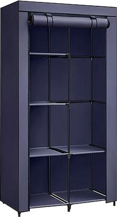 Garderobe, kaprek met 1 kledingrail, 6 planken, niet-geweven stof, metalen frame, 45 x 88 x 168 cm, voor slaapkamer, gang, donkerblauwe ryg084i02