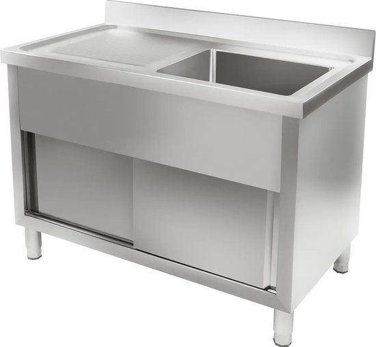 Royal Catering Geschirrschrank RCGE-120 | 180cm Edelstahl Schrank | 4 Ablagen à 20kg | Schiebetüren