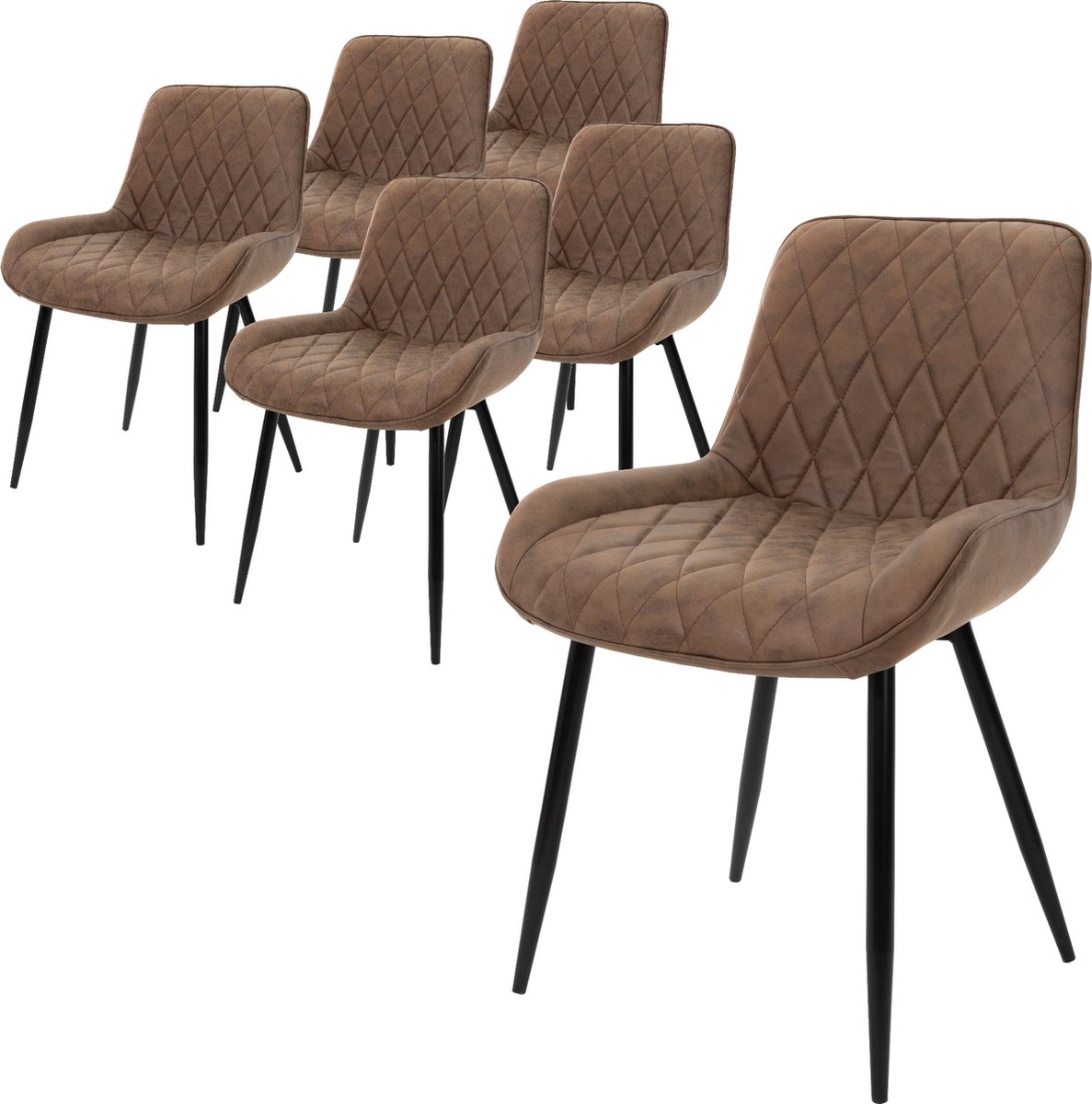 ml-design set van 6 eetstoelen met rugsteun en armsteunen bruin zitting van PU-leer metalen onderstel keukenstoelen keukenzitjes woonkamerstoelen loungezetels beklede stoelen Groen