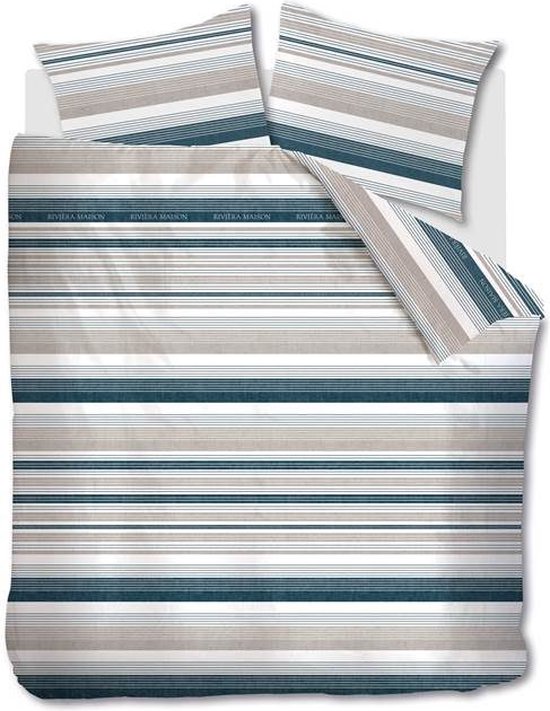 Riviera Maison Sturdy Stripe dekbedovertrek - Tweepersoons - 200x200/220 - Marineblauw