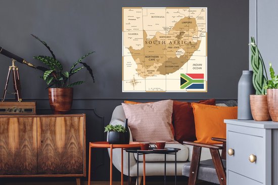 Sticker Muursticker illustration Afrique - Illustration de l'ancienne carte de l' Afrique - 80x80 cm - feuille autocollante - sticker mural repositionnable