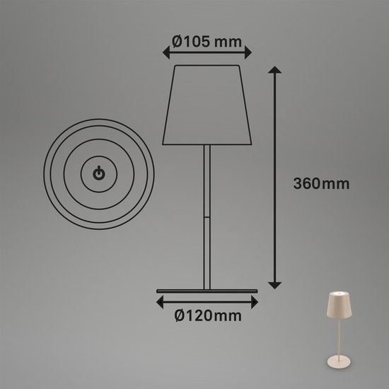 BRILONER - Lampe de table rechargeable - lampe sans fil - avec réglage tactile dimmable - pour intérieur et extérieur - hauteur réglable - 36 cm x 10,5 cm - beige