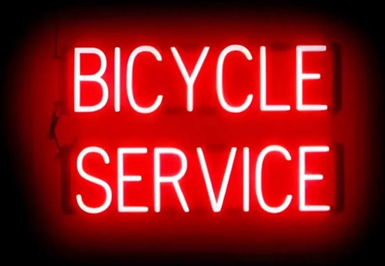 BICYCLE SERVICE - Lichtreclame Neon LED bord verlicht | SpellBrite | 63 x 38 cm | 6 Dimstanden - 8 Lichtanimaties | Reclamebord neon verlichting
