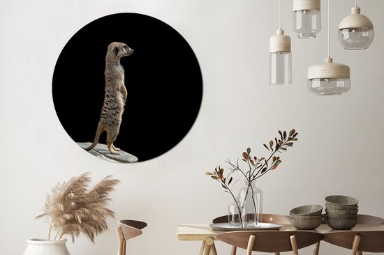 WallCircle - Cercle Mural - Cercle Mural - Suricate - Animaux Sauvages - Zwart - Aluminium - Dibond - 120x120 cm - Intérieur et Extérieur XXL