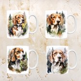 Beagle mokken set van 4, servies voor hondenliefhebbers, hond, thee mok, beker, koffietas, koffie, cadeau, moeder, oma, pasen decoratie, kerst, verjaardag