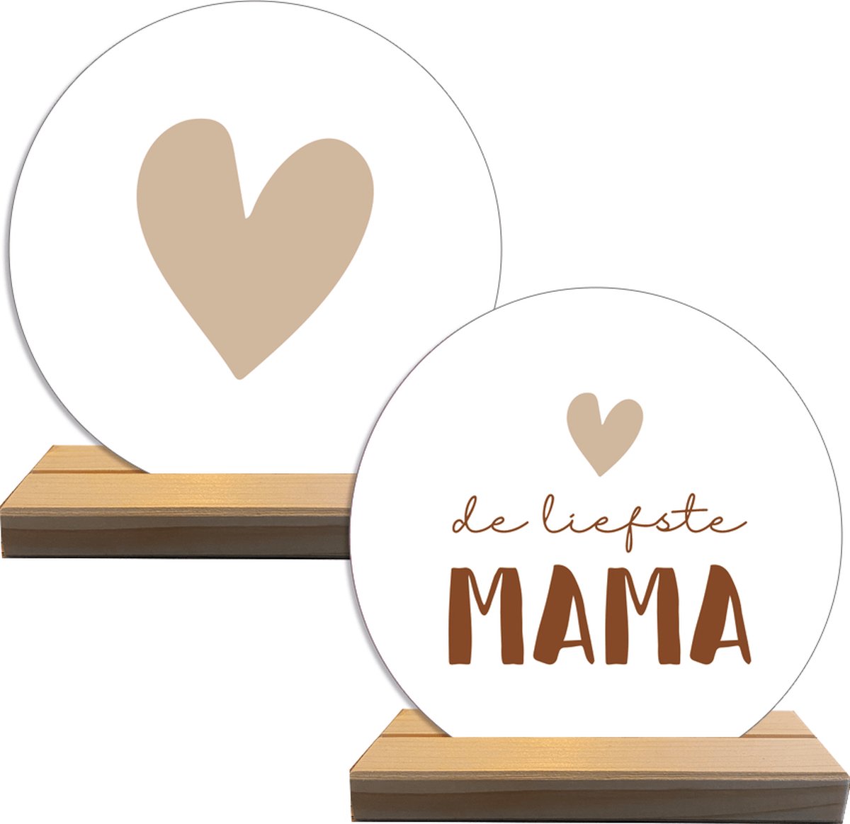 Label2X - Wensmomentje De liefste Mama Hart - Wit/Terracotta - 15cm - Houten Houder 15cm