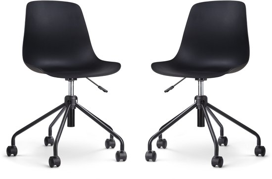 Nolon Nout-Pip Bureaustoelen Set van 2 Zwart - Kunststof Zitting - Verstelbaar - Wieltjes - Zwart Onderstel