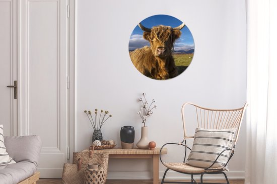 WallCircle - Stickers muraux muraux - Cercle de papier peint - Highlander écossais - Animaux - Herbe - 50x50 cm - Cercle mural - Autocollant - Autocollant de papier peint rond