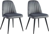 Set van 2 stoelen ELEANA - Fluweel en zwart metaal - Grijs L 49 cm x H 81 cm x D 52 cm