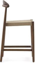 Kave Home - Kruk Nina massief acaciahout walnoot afwerking en beige touwzitting 62 cm hoog FSC 100%