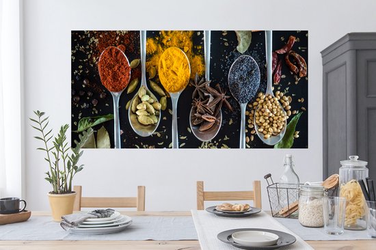 Stickers muraux - Film autocollant - Herbes - Cuillère - Épices - Zwart - Cuisine - 120x60 cm - Film adhésif - Stickers muraux chambre d'enfant - Papier peint autocollant - Papier peint autocollant - Film autocollant