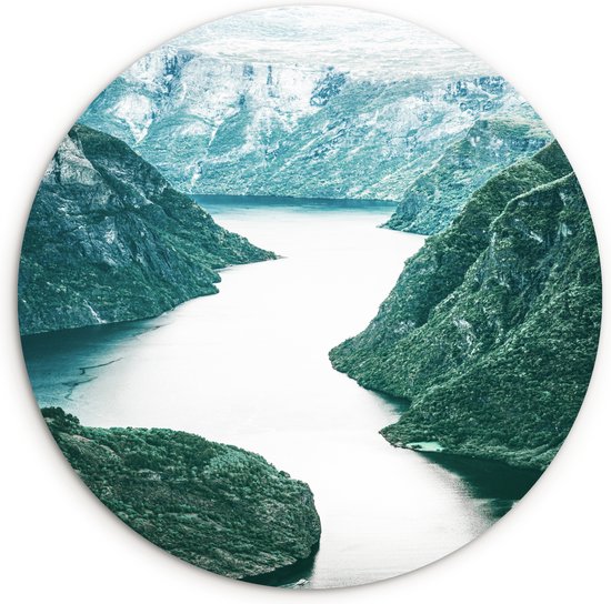 WallCircle - Wandcirkel ⌀ 30 - Natuur - Bergen - Groen - Rivier - Ronde schilderijen woonkamer - Wandbord rond - Muurdecoratie cirkel - Kamer decoratie binnen - Wanddecoratie muurcirkel - Woonaccessoires