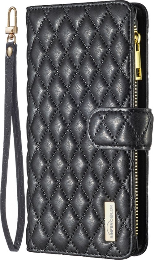 Samsung Galaxy A35 - Portefeuille avec fermeture éclair - book case cover - espace pour 9 cartes - diamant noir