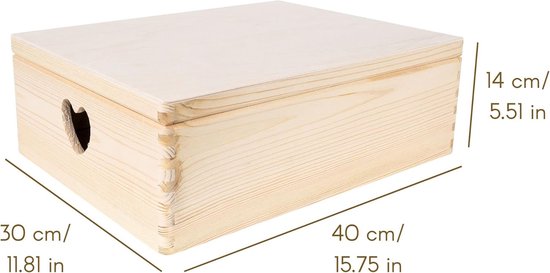Creative Deco XXL Houten opbergdoos om te versieren, 40 x 30 x 24 cm ( /- 1 cm), met deksel, met wielen, grote kist, gereedschap, ruw en niet geschuurd
