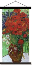 Posterhanger incl. Poster 40x80 cm - Schoolplaat - Vaas met rode papavers en madeliefjes - Vincent van Gogh - Textielposter - Zwarte latten