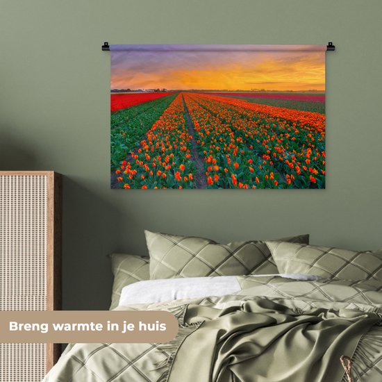 Tapisserie murale Paysages Pays- Nederland - Champs de tulipes en Holland méridionale Tapisserie murale coton 90x60 cm - Tapisserie murale avec photo