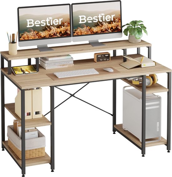 gaming-bureau met monitorplank, 140 cm, gaming-computertafel voor kleine ruimtes, koolstofvezel