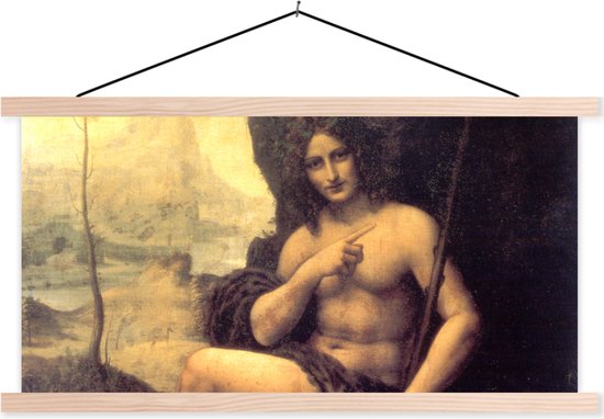 Posterhanger incl. Poster - Schoolplaat - St John in the wilderness - Leonardo da Vinci - 150x75 cm - Blanke latten