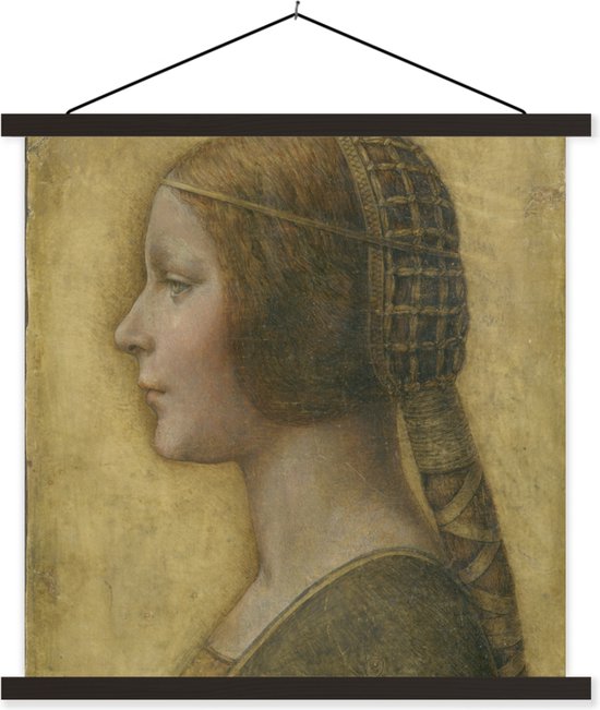 Posterhanger incl. Poster - Schoolplaat - La Bella Principessa - Leonardo da Vinci - 90x90 cm - Zwarte latten