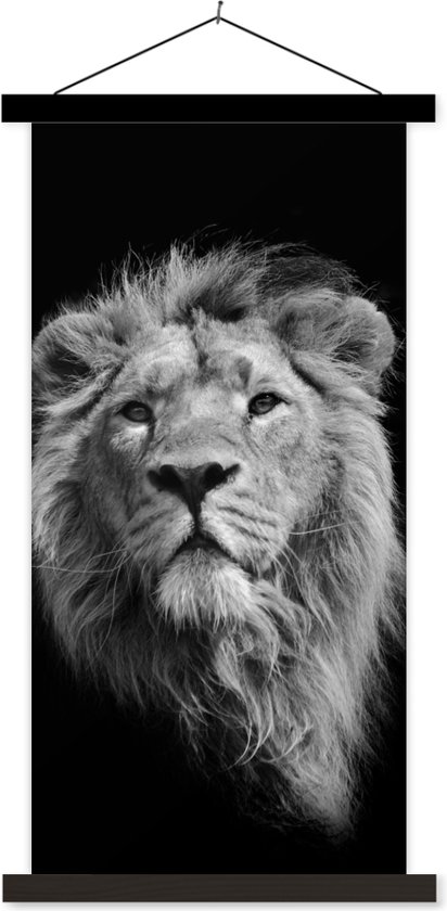 Porte-affiche avec affiche - Affiche scolaire - Lion asiatique sur fond noir en noir et blanc - 90x180 cm - Lattes noires