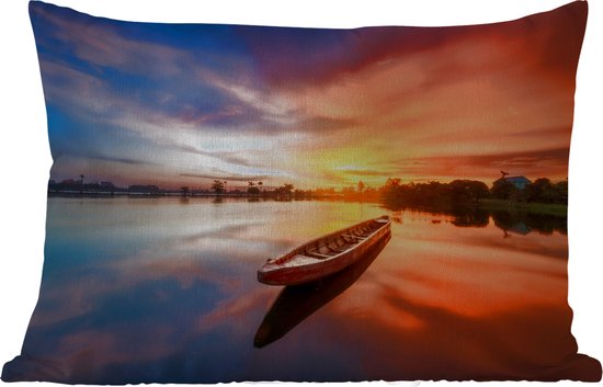 Buitenkussens - Tuin - Boot - Water - Zonsondergang - Oranje - Water - 50x30 cm