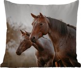 Sierkussen Buiten - Paarden - Natuur - Bruin - 60x60 cm - Weerbestendig