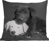 Buitenkussen - Honden - Puppy - Zwart - Wit - Dieren - 45x45 cm - Weerbestendig