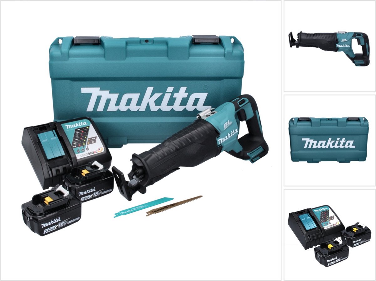 Makita DJR 187 RFK accu reciprozaag 18 V borstelloos + 2x accu 3,0 Ah + oplader + koffer