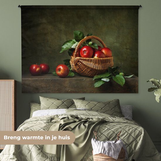 Wandkleed - Wanddoek - Rustiek - Appel - Fruit - Rood - Mand - Stilleven - 180x135 cm - Wandtapijt