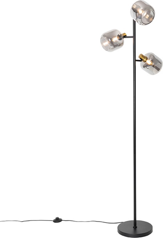 QAZQA zuzanna - Moderne Vloerlamp | Staande Lamp - 3 lichts - H 160 cm - Zwart Goud - Woonkamer | Slaapkamer | Keuken