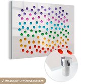MuchoWow® Glasschilderij 150x100 cm - Schilderij acrylglas - Regenboogkleurige gaten in wit papier - Foto op glas - Schilderijen