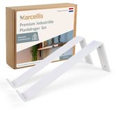 Marcellis - Industriële plankdrager XL - Voor plank 30cm - mat wit - staal - incl. bevestigingsmateriaal + schroefbit - type 3