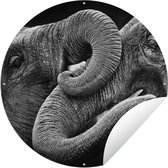 Tuincirkel Knuffelende olifanten in zwart-wit - 120x120 cm - Ronde Tuinposter - Buiten XXL / Groot formaat!