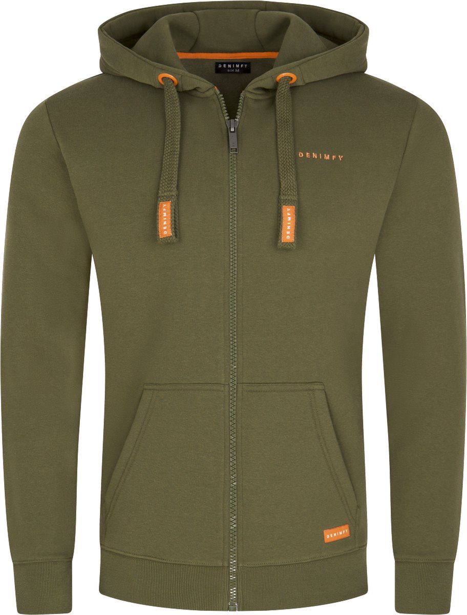 DENIMFY Heren Sweatjack DFLeo regular fit Olijf M Volwassenen Hoodie Capuchon Sweatshirt