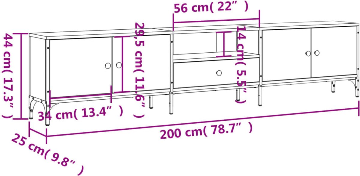 vidaXL Tv-meubel met lade 200x25x44 cm bewerkt hout bruineikenkleurig, tv- meubel, mediakast, hifi-kast, tv-meubel, mediameubel, bijzetkast, dressoir
