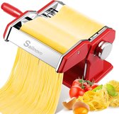 Pastamachine, gemaakt van een aluminiumlegering van 180 graden, met 9 instelbare sterkte-instellingen en 2 snijders, handmatige pastamachine, geschikt voor spaghetti, fettuccini, lasagne, cadeau (rood)