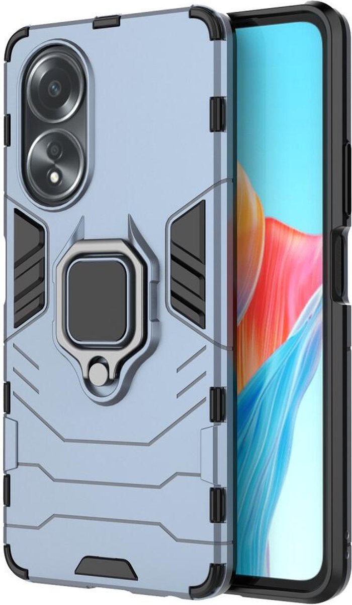 Oppo A58 4G Hoesje met Magnetische Kickstand Ring Blauw