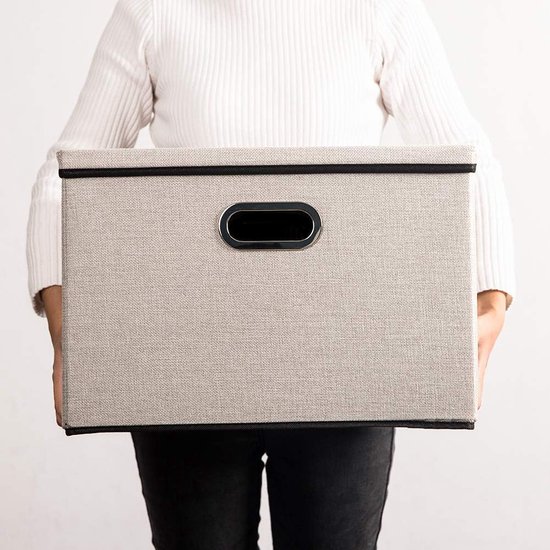PRANDOM Opbergdozen met deksel,opbergdoos opvouwbare decoratieve,linnen stof organizer containers mand kubus met handgrepen,Zwart [1 stuks]29x22x17cm