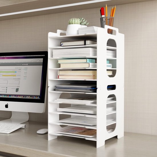 Relaxdays Brievenbakje, Opbergsysteem Voor Op Het Bureau, Met 4 Variabele Legplanken, Naturel 26 X 33 X 245 Cm