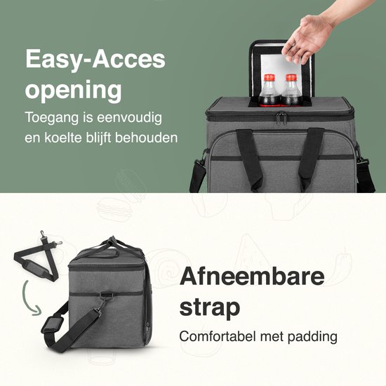 ForDig Koeltas (30 liter) - 4 laags geïsoleerd - Easy-Acces Flap - Picknicktas - Opvouwbaar - Zwart van ForDig — afbeelding 2