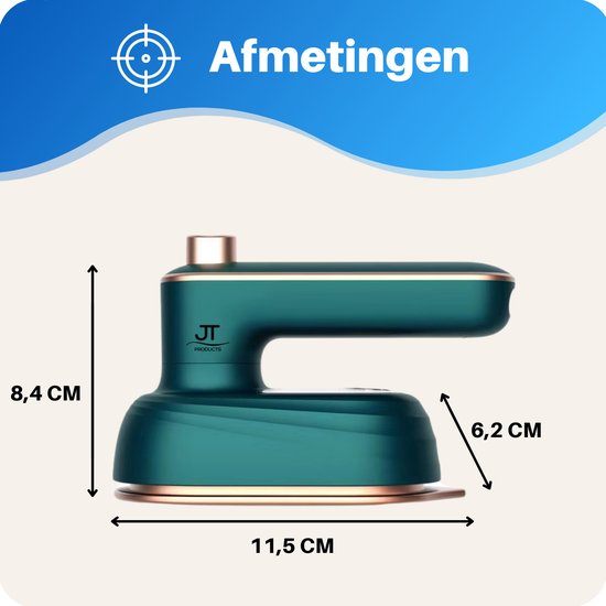 JT Products Luxe Reisstrijkijzer – Mini Strijkijzer - Inklapbaar - 8,4x11,5CM - Sprayfunctie - Stomend Effect - Travel Iron – Strijkijzer Vakantie – Reisstrijkijzer Klein
