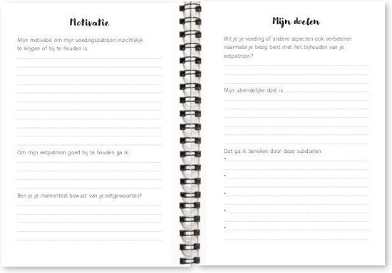 Eetdagboek met secties 'Motivatie' en 'Mijn doelen'.