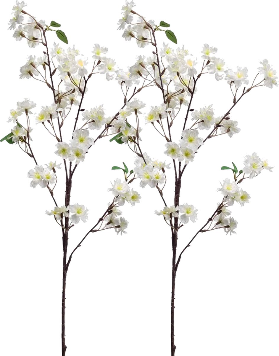Emerald Kunstbloem Pruimen bloesem - 2x - 88 cm - wit - Kunst zijdebloemen